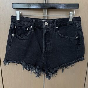 AGOLDE Parker Black Denim Frayed Hem Women Shorts, 26